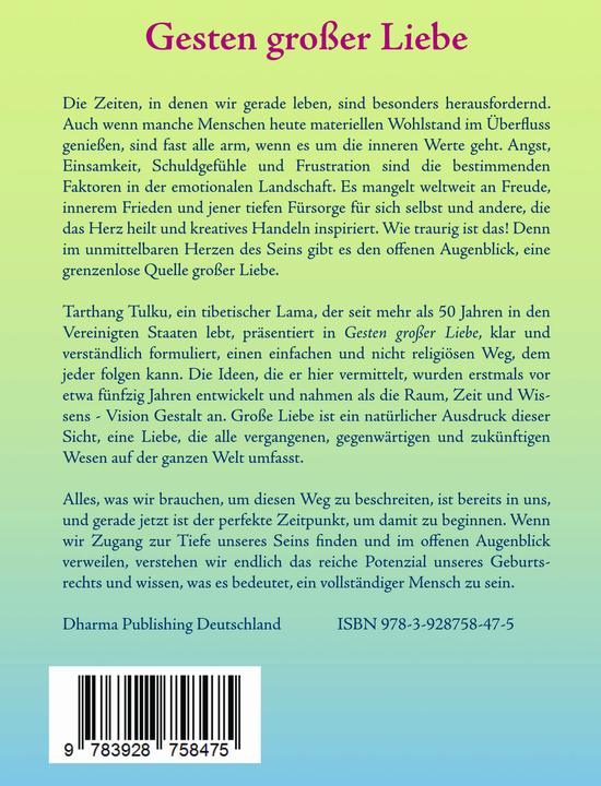 Produktbild Gesten grosser Liebe (Deutsch, Tarthang Tulku, 2022)