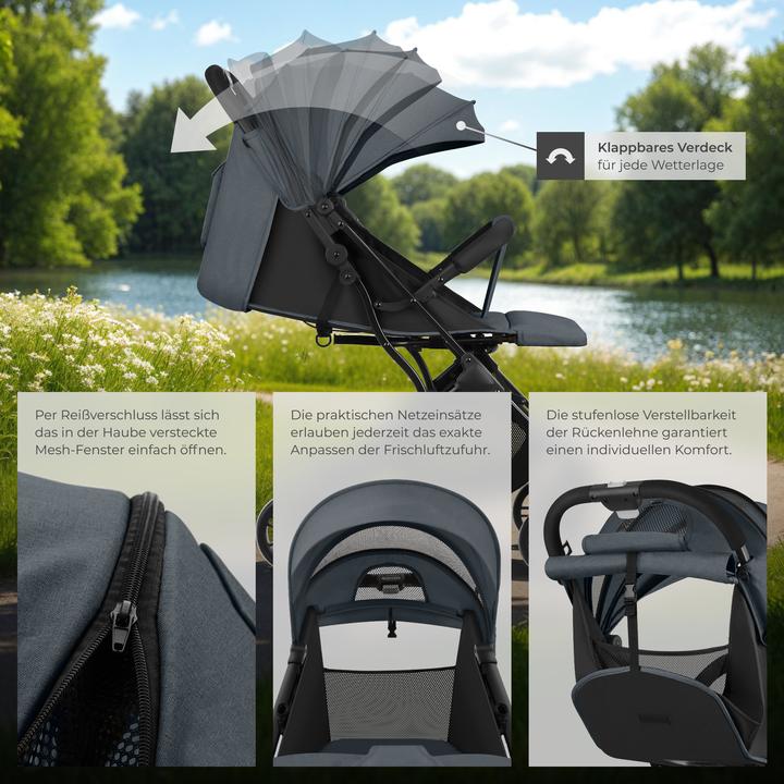 Produktbild tectake Buggy-Kinderwagen Finn, klappbar, 5-Punkt-Gurt