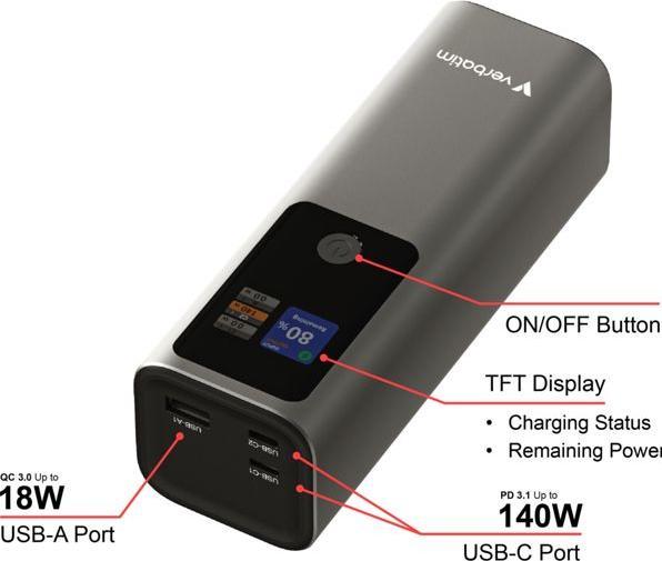 Image du produit Verbatim CnGo Power Bank 27000mAh 183W (27000 mAh, 183 W, 99.90 Wh)