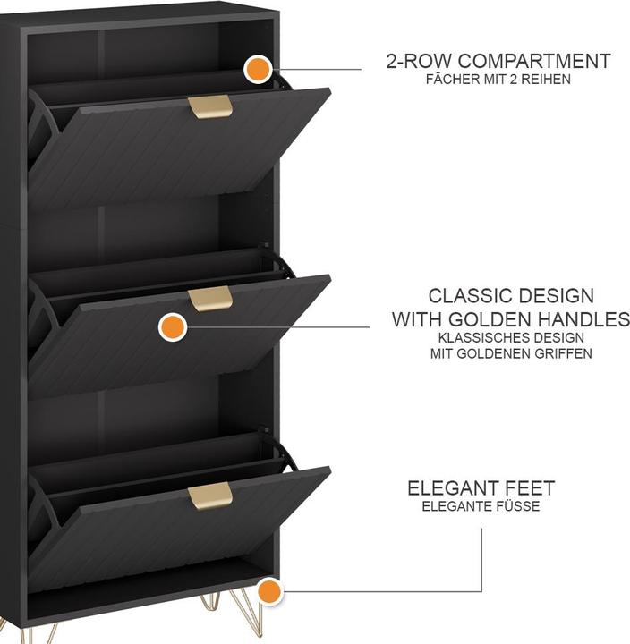Actual product image Vichy Schuhschrank Helge, Schwarz, 60 x 128.5 cm 3 Fächer