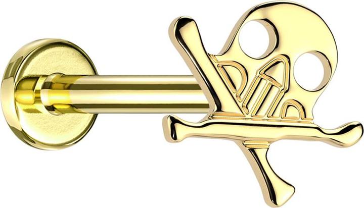 Immagine prodotto Star Piercing Micro Threadless Labret vergoldet Totenkopf mit gekreuzten Knochen vergoldet (Titanio G23, senza ottone)