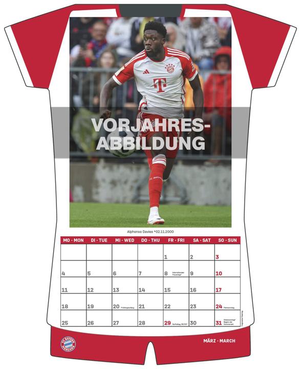 Produktbild Neumann N NEUMANNVERLAGE - FC Bayern München 2025 Trikotkalender, 34,1x42cm, Fussball-Kalender mit Motiven (Harter Einband, Deutsch)