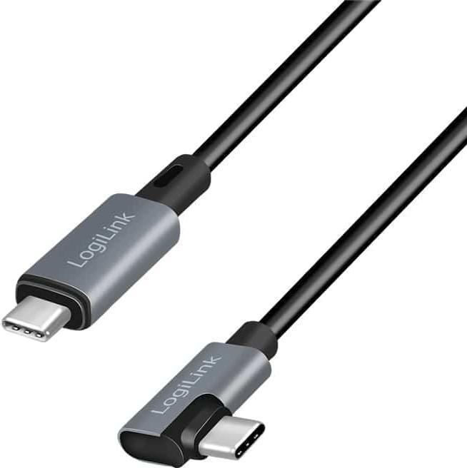 LogiLink USB 2.0 Type-C-Kabel, USB-C/M 90° zu USB-C/M, E-mark, PD, schwarz, 2 m (2 m, USB 2.0)