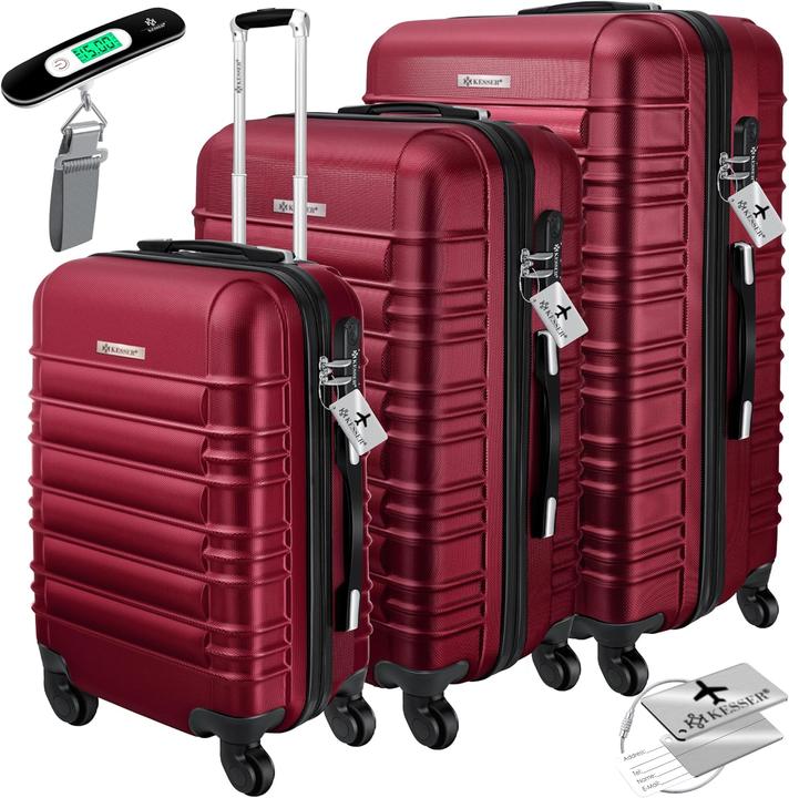 Kesser 3tlg. Hartschalenkofferset mit Kofferwaage (120 l, M (50 - 90l), XL (ab 115l))