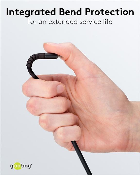 Actual product image Goobay USB-C Supersoft textile cable with metal plugs, 2 m, black (2 m, USB 2.0)