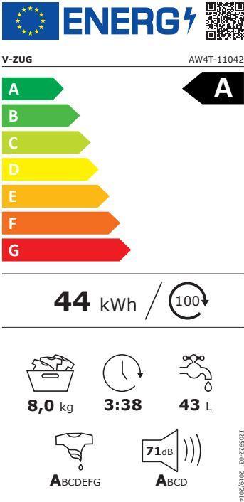 Energy Label V-Zug Washing machine AdoraWashing V4000 (8 kg, Right)