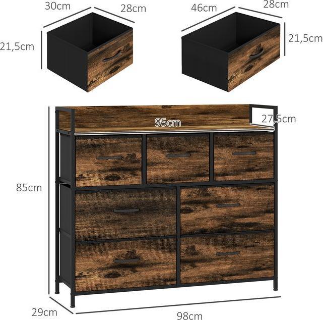 Image du produit Swisshandel24 Commode, Sideboard avec 7 tiroirs en tissu, design industriel, cadre en acier, 98x29x85cm, brun/noir