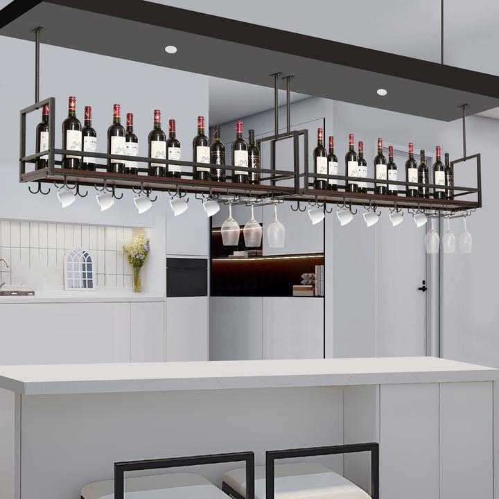 Actual product image En.Casa Weinregal mit Glashalterung Borejle 120x30x65 cm Schwarz/Walnussoptik
