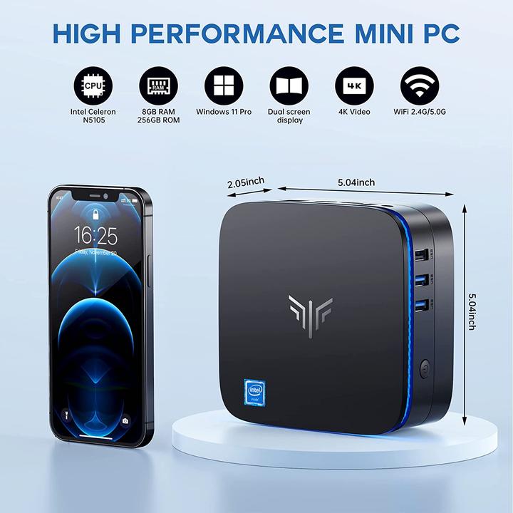 Actual product image NiPoGi AK1 Pro Mini PC (Celeron N5105, 8GB Ram, 256GB M.2)