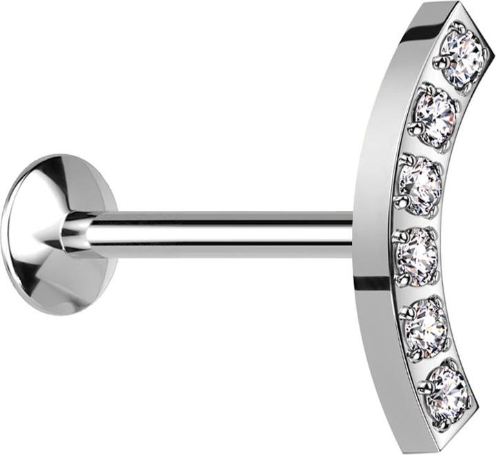 Produktbild Star Piercing Micro Threadless UFO Labret silber Blatt silber gebogen sechs Kristalle silber (Chirurgenstahl 316L, ohne Messing)