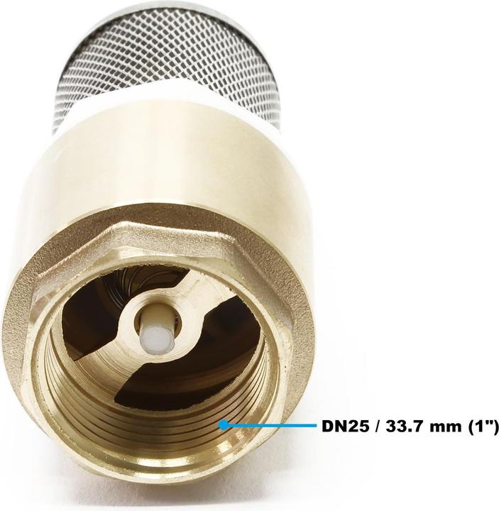 Produktbild Wiltec Messing Fussventil DN25 (1") 33,7mm mit Rückschlagventil Edelstahlkorb Saugkorb