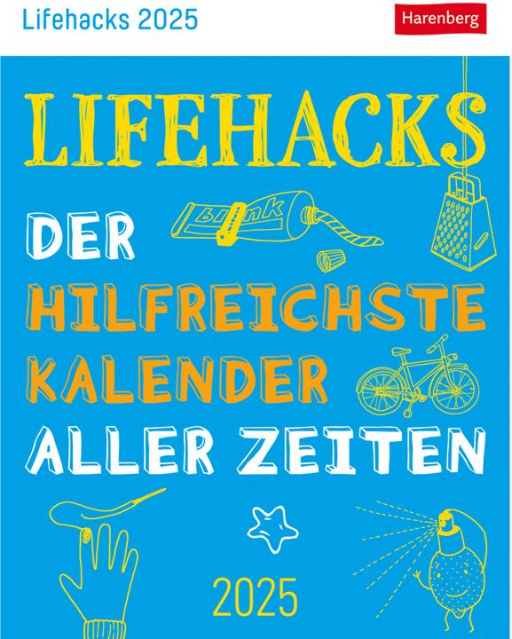 Produktbild Harenberg Lifehacks Tagesabreisskalender 2025 - Der hilfreichste Kalender aller Zeiten (11 x 14 cm, Deutsch)