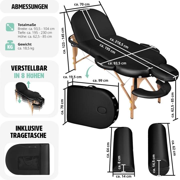 Immagine prodotto tectake Lettino da massaggio ovale a 3 zone con 5 cm di imbottitura, rulli e supporto in legno
