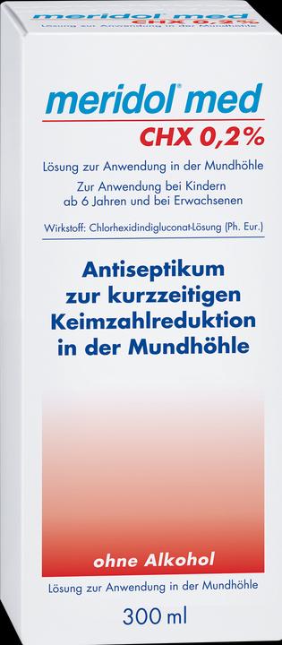 Energie-Label Meridol med CHX 0,2 % Lösung zur Anwendung in der Mundhöhle, 300 ml Lösung (300 ml, Mundspülung)