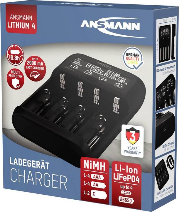 Actual product image Ansmann Lithium 4 Universalladegerät mit 2x 18650 Akkuzellen (2600mAh) Ladegerät (2 pcs., 18650, 2600 mAh, Battery + charger)