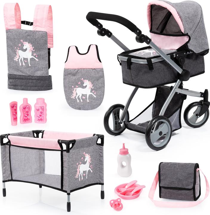 Image du produit Bayer Dolls Pram Playset - Rose / Gris (18333AC)
