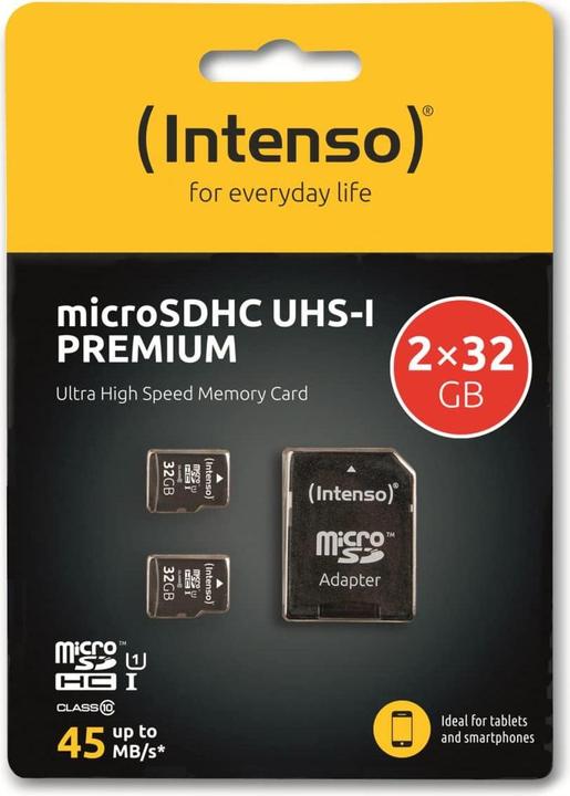 Immagine prodotto Intenso UHS-I Premium (2-Pack) (32 GB, microSD, microSDHC, U1, UHS-I)