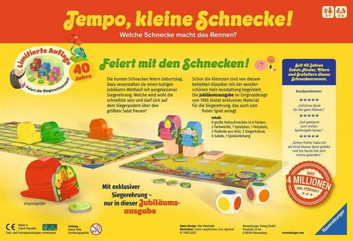 Productafbeelding Ravensburger Kinderspiel 23034 - Tempo kleine slak 40-jarig jubileum, populaire slakkenrace (Duits)