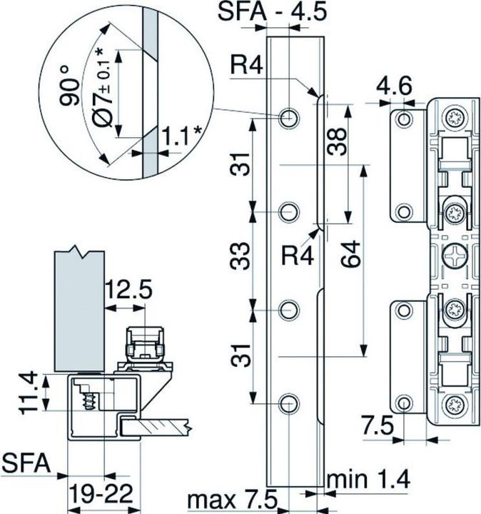 Actual product image Blum Front mounting set for AVENTOS HS / HL / HK up-and-over flap