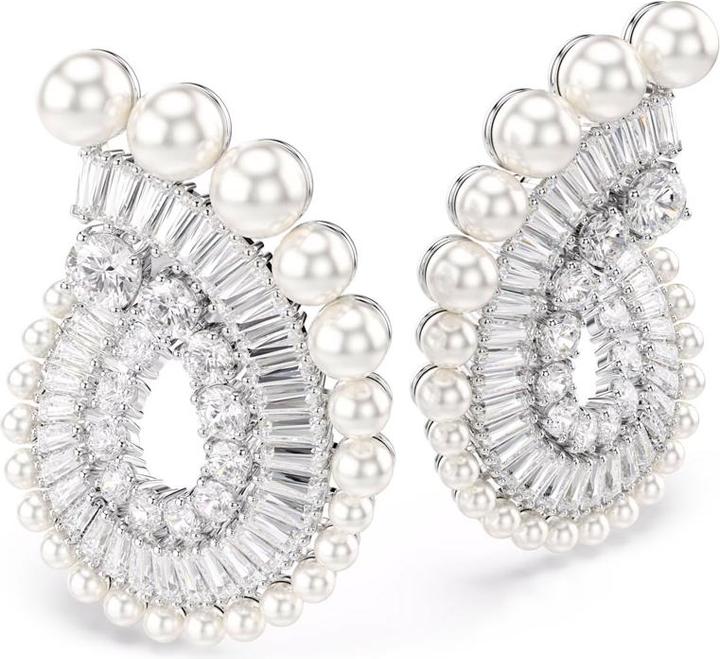 Swarovski x Ariana Grande Drop Ohrhänger Kristallperle Verschiedene Schliffe Weiss Rhodiniert (Swarovski Metall)