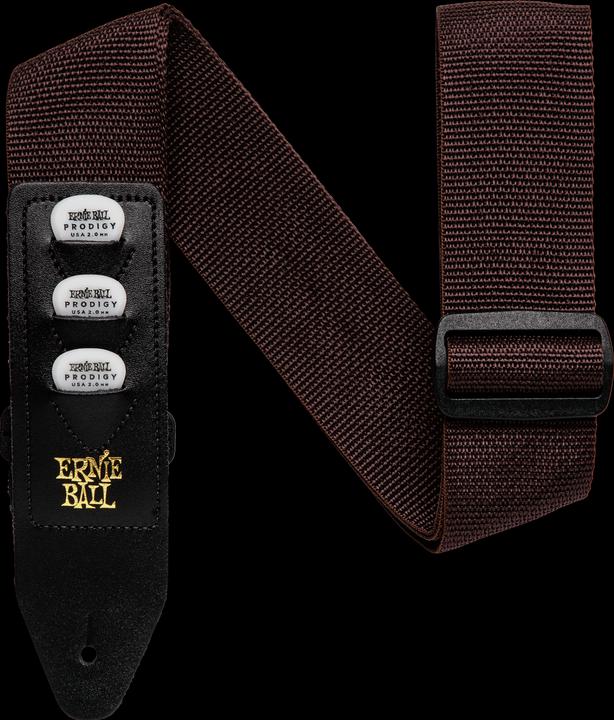 Ernie Ball Guitar strap, pick holder, brown (Instrument strap)