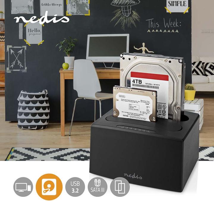 Produktbild Nedis Festplatten-Dockingstation | USB 3.2 Gen1 | USB Type-A | 2 Festplatten | 2.5 / 3.5 " | USB 3.2