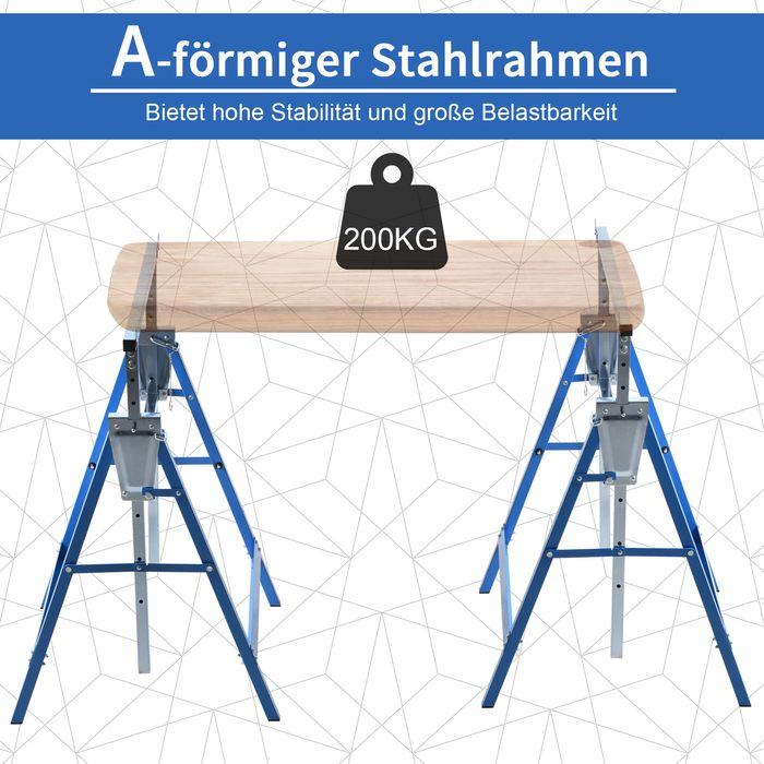 Actual product image Swisshandel24 2 x scaffolding trestle Folding trestle height-adjustable up to 200kg Steel blue 68 x 58 x 80-130 cm (58 cm, 68 cm)