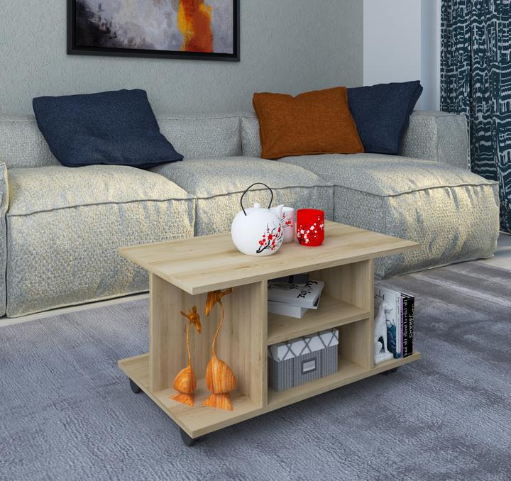 Produktbild VCM Holz Beistelltisch Couchtisch Sofatisch Wohnzimmertisch Rollen rollbar Findula (80 x 40 x 40 cm)
