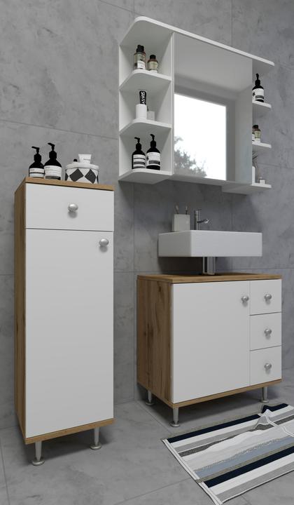 Actual product image VCM Wooden Bathroom Furniture Midi Cupboard Bathroom Cabinet Bathroom Drawer Shelf Nilosi (30 x 30 x 95 cm)
