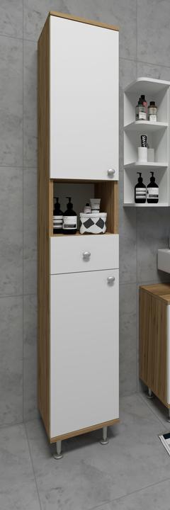 Actual product image VCM Wooden Bathroom Furniture Tall Cabinet Bathroom Cabinet Bathroom Drawer Shelf Nilosi (30 x 31 x 185 cm)