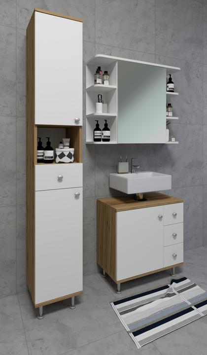 Actual product image VCM Wooden Bathroom Furniture Tall Cabinet Bathroom Cabinet Bathroom Drawer Shelf Nilosi (30 x 31 x 185 cm)