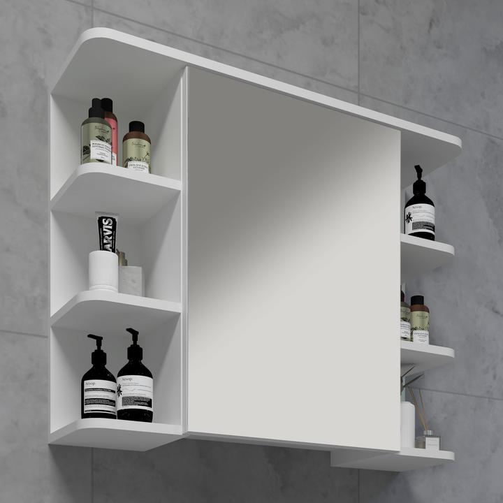 Produktbild VCM Badspiegel Wandspiegel Hängespiegel Spiegelschrank Badezimmer Ablage Nilosi (80 x 21 x 64 cm)