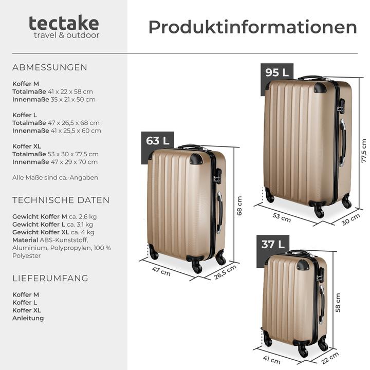 Actual product image tectake Hard case set 3 pcs. (95 l, M (50 - 90l), L (90 - 115l))