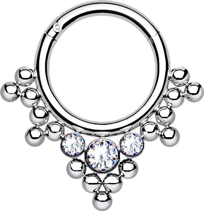 Star Piercing Micro Segmentring klappbar silber Kugeln Dreiecke mit Kristallen (Titan G23, ohne Messing)