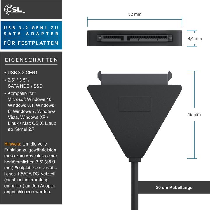 Produktbild CSL USB 3.0 zu SATA Adapter Kabel