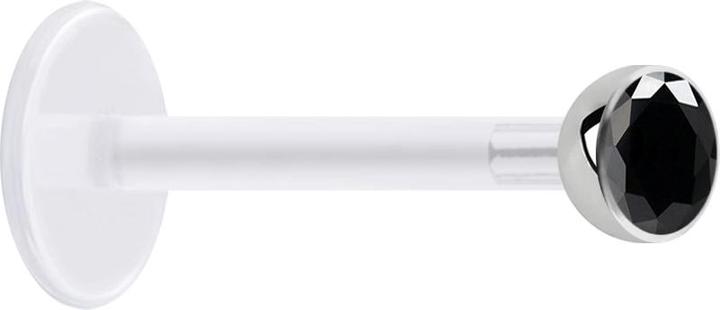 Star Piercing Micro Labret transparent mit Kugel und Kristall schwarz (ohne Messing, Chirurgenstahl 316L, Bioflex)