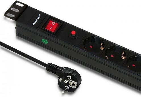 Image du produit Qoltec 53993 Apsauga nuo viršįtampių CB skirta RACK 19 16A 1U PDU 6xSCHUKO 2m