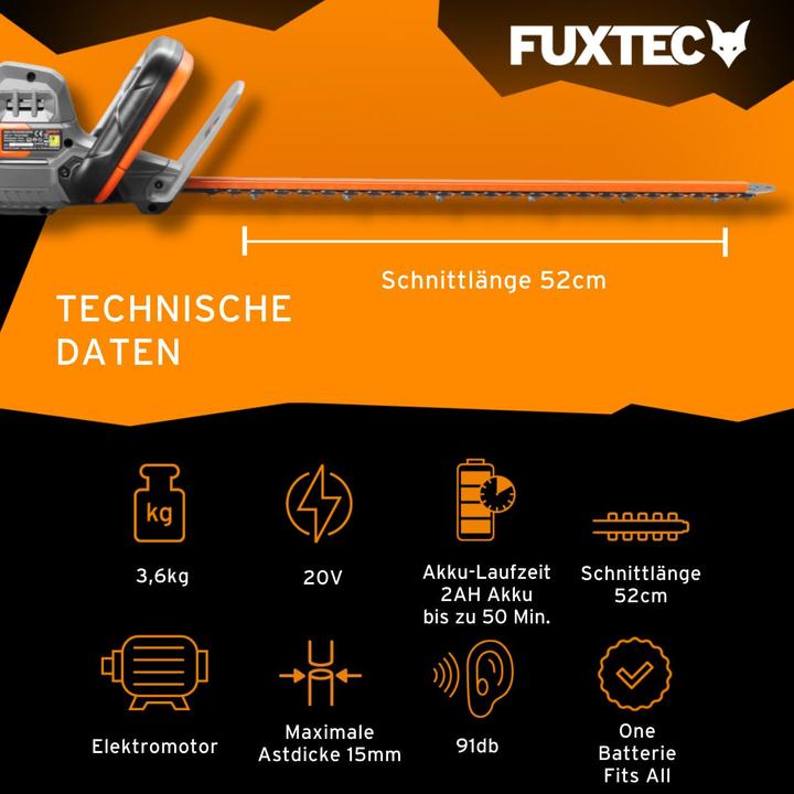 Produktbild Fuxtec 20V Akku Heckenscheren FX-E1HS20 ohne Akkupack, ohne Ladegerät (Akkuheckenschere)