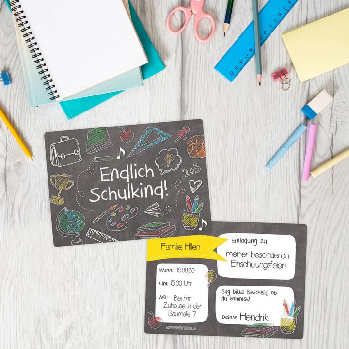 Produktbild Papierdrachen Einschulung Einladungskarten Set 4 Tafel