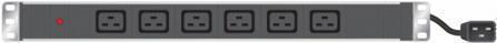 Exertis Connect 19" PDU 6 x IEC19-contactdoos in aluminium behuizing 1U, 3 x 1,5 mm kabel 2,5m, RAL 9005 zwart