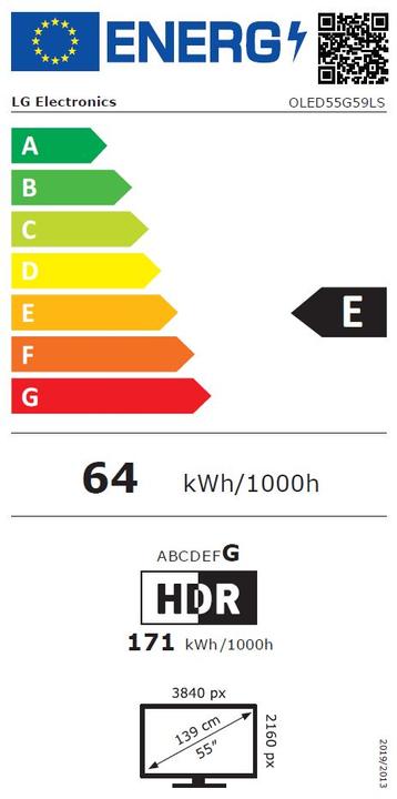 Energy Label LG OLED55G59LS (55", G5, OLED, 4K, 2025)