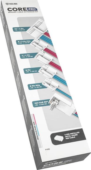 Produktbild Kolink Core Pro Braided Cable Extension Kit 12V-2x6 Typ 1 - Brilliant White/Neon Blue/Pure Pink