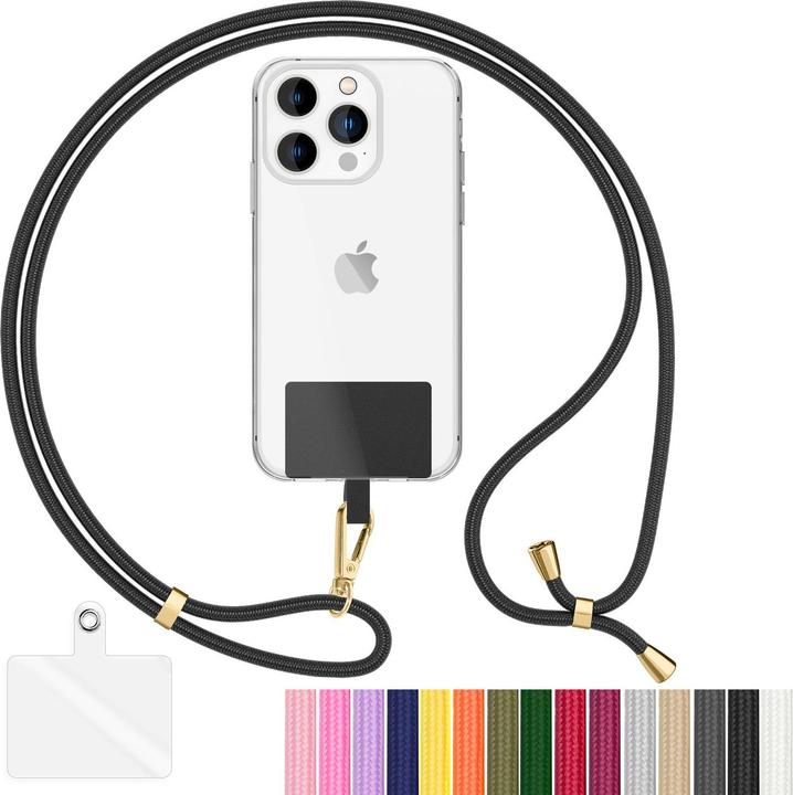 Produktbild Nalia Handyband + Pad für Hülle zum Umhängen, Karabinerhaken Anhänger aus Metall (gold)