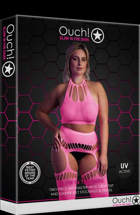 Image du produit Ouch! Two Piece with Crop Top and Stockings - Pink - XL/XXXXL (Plus Size)