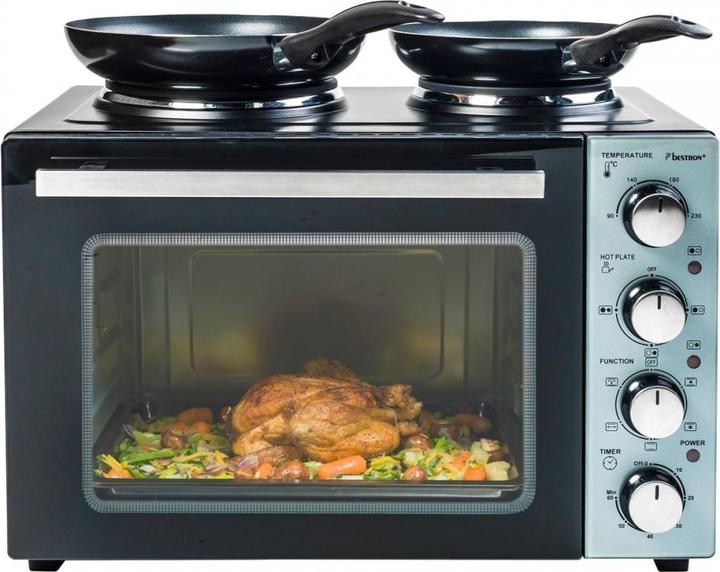 Image du produit Bestron Petite cuisine (gril - four avec double plaque de cuisson) avec tournebroche et fonction de