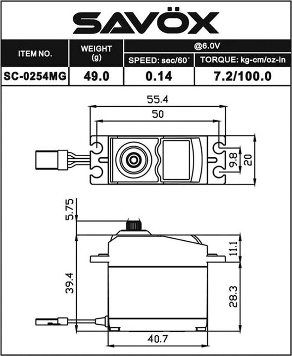 Produktbild Savöx Standard Servo SC-0254MG+ 7.2 kg Digital