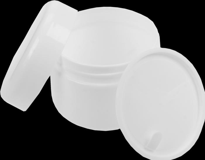 Image du produit Boîte cosmétique en plastique, blanc avec couvercle intérieur pour 50 ml, Ø 5 cm, hauteur : 4,5 cm