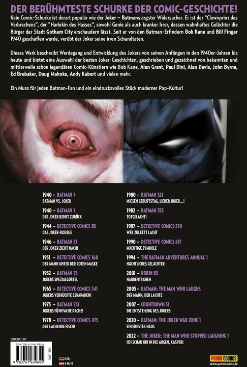 Image du produit Panini Die Joker Anthologie (Neuausgabe) (Allemand, Chuck Dixon, Matthew Rosenberg, John Broome, Francesco Francavilla, Paul Dini, Marshall Rogers, José Luis García-López, Pete Woods, Bob Kane., Gerry Conway, Lew Sayre Schwartz, Walt Simonson, David Vern Reed, Dick Sprang, Jerryua, John Byrne, Doug Mahnke, Brian Bolland, Ed Brubaker)