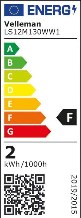 Energie-Label Velleman FLEXIBLER LED-STREIFEN - WARMWEIss - 300 LEDs - 5 m - 12 V (Neutralweiss, 500 cm, Indoor)