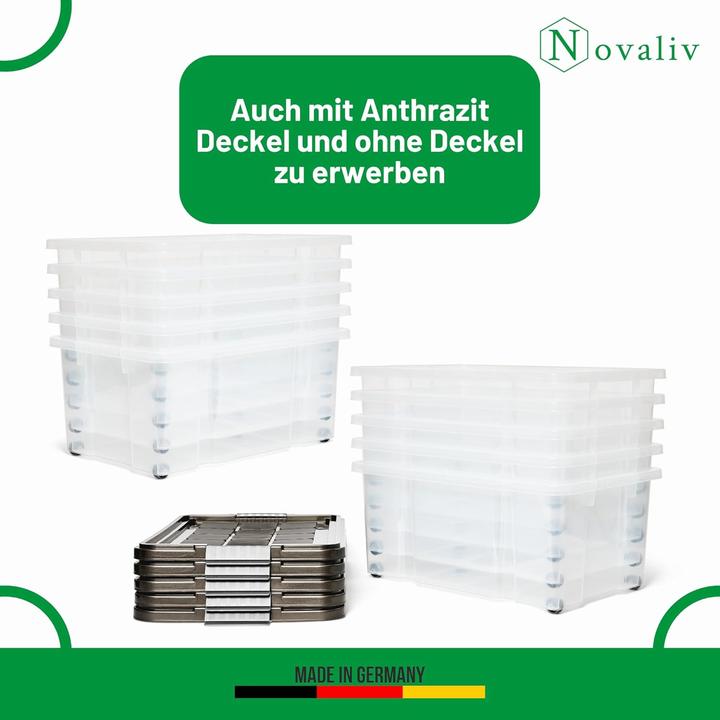 Produktbild Novaliv Aufbewahrungsbox mit Deckel Gross 45L transparente Nestbar stapelbare Plastikbox mit Clipvers (45 l)